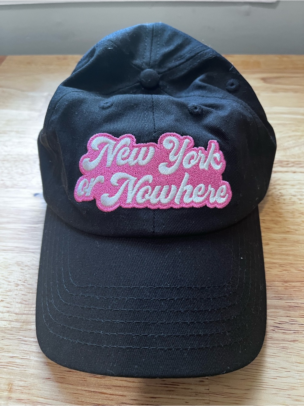 Black Cap with Pink "New York or Nowhere" Embroidered Patch